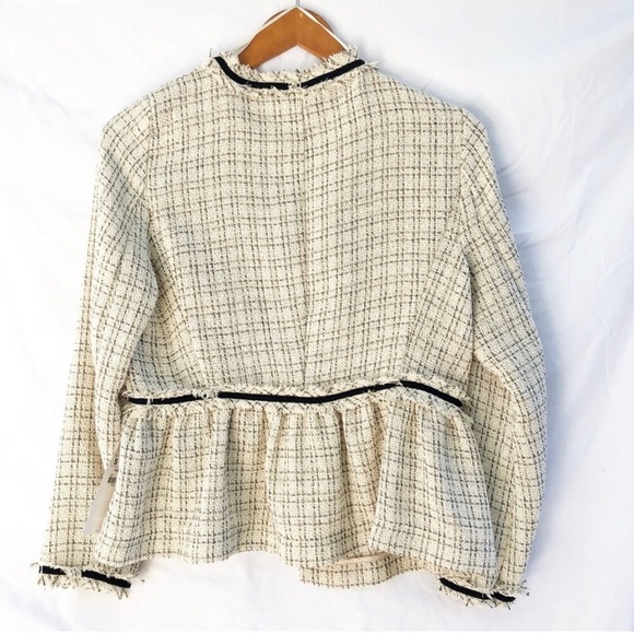 ZARA | NWT SMALL BOUCLE FRINGE TWEED OPEN PEPLUM BLAZER - Picture 9 of 9